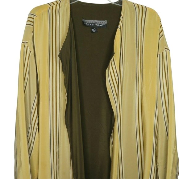 Linda Allard Ellen Tracy Open Drape Front Silk Jacket 12 Strip Silk Kimono Lined - Picture 6 of 12